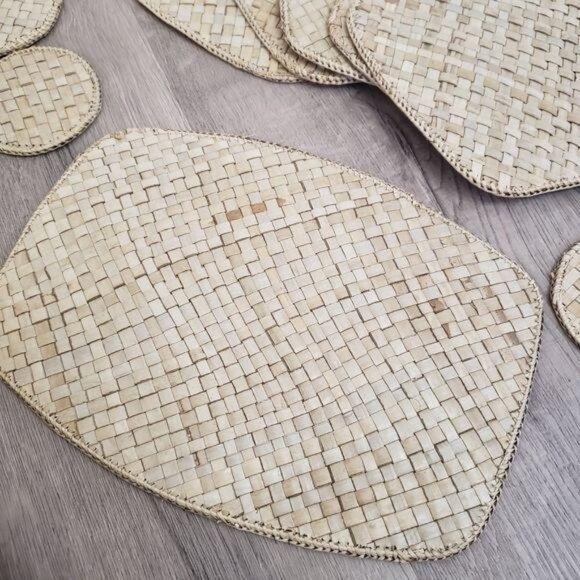 Handwoven Batik Table Mats & Coasters Set Of 12 - Natural & Multicolor Design - Picture 7 of 8